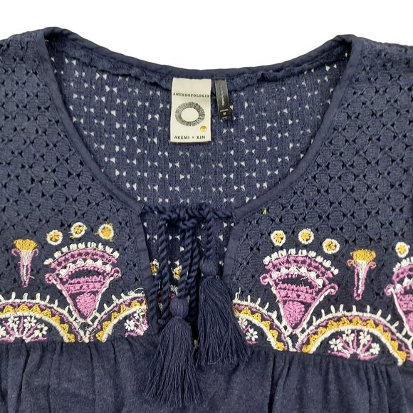 Anthropologie Akemi + Kin Womens Top M Sleeveless Tassels String Embroidery Blue - Picture 5 of 9